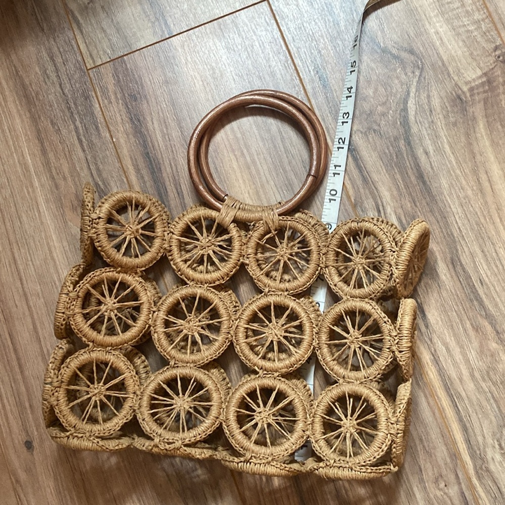 Straw Wheel Shaped Handbag with Bamboo Handles - Picture 16 of 16